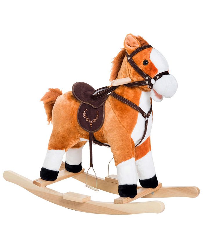 Qaba Kids Rocking Horse Plush Ride on Toy Moving Tail Child Rocker w/Sound