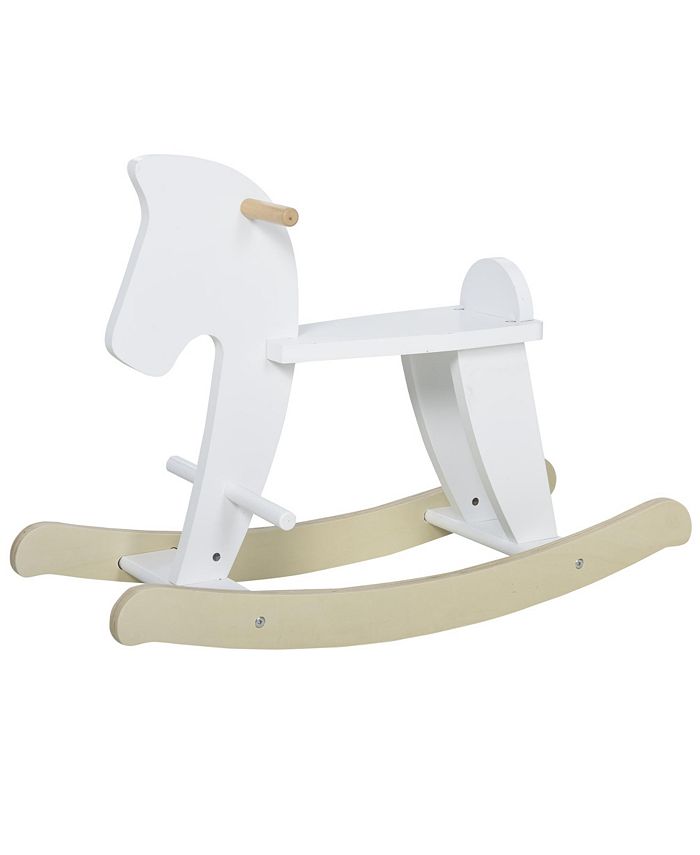 Qaba Wooden Rocking Horse Baby Ride-On Toy for Kids 3-6 Years, White