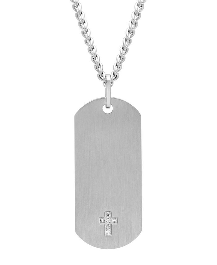 C&C Jewelry Men's Diamond Accent Dog Tag in Stainless Steel Pendant Necklace