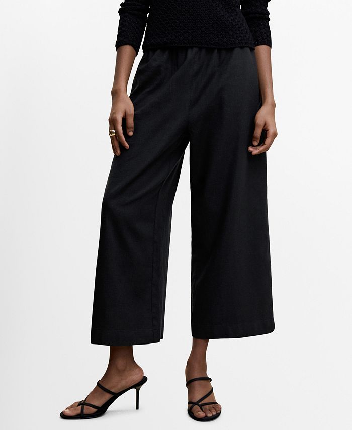 MANGO Women's Linen-Blend Culotte Trousers