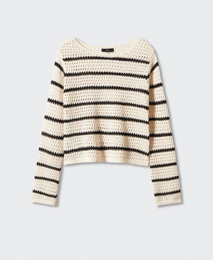 MANGO Women's Striped Openwork Knit Sweater