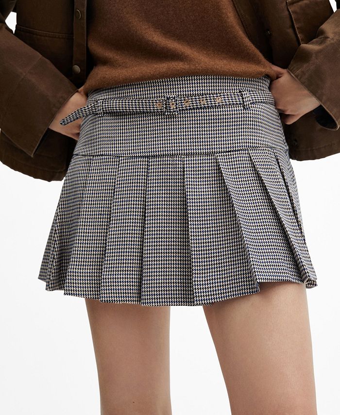 MANGO Women's Houndstooth Belt Miniskirt