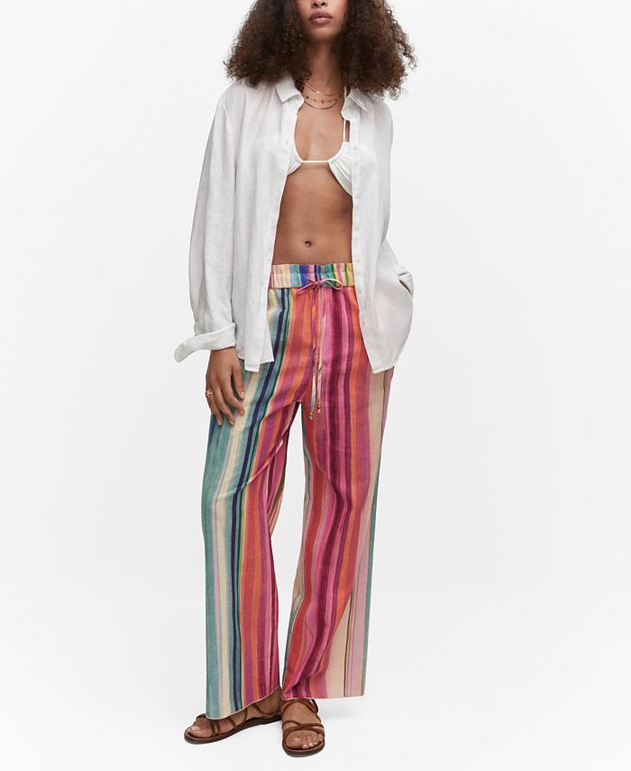 MANGO Women's Multicolored Striped Linen Trousers