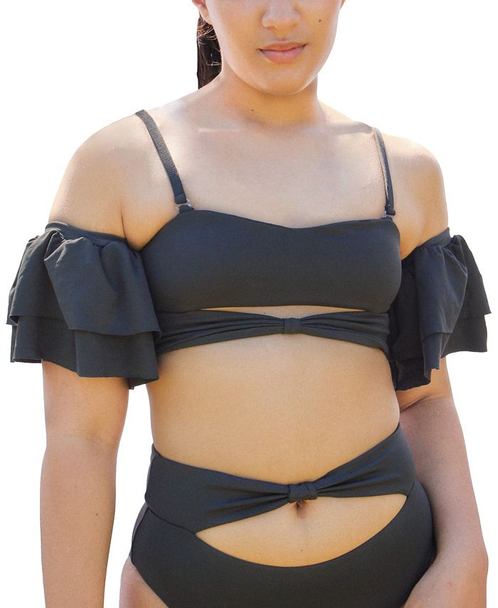 Mary Mercedes Swim Women's Ty cutout bikini top with ruffle sleeves