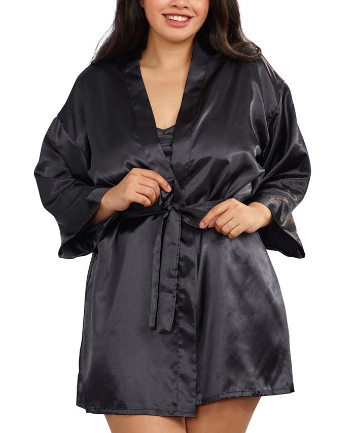 Dreamgirl Plus Size Satin Robe & Chemise 2pc Lingerie Set