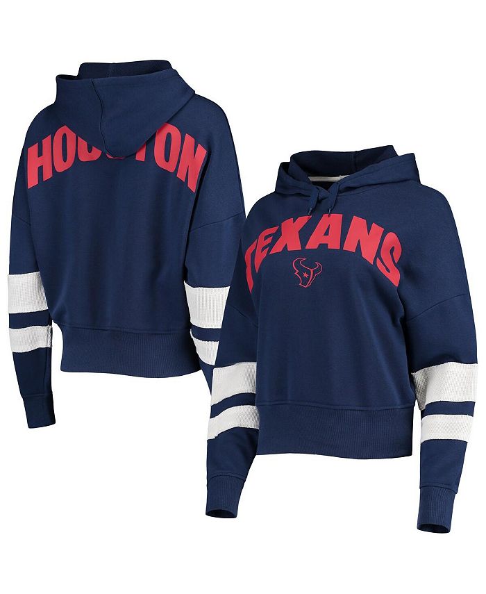 Junk Food Women's Navy, White Houston Texans Sideline Stripe Pullover Hoodie