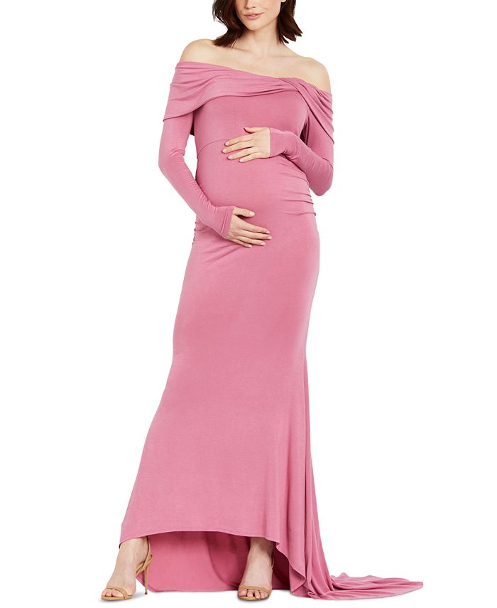 Motherhood Maternity Off-The-Shoulder Long Sleeve Maternity Maxi Gown