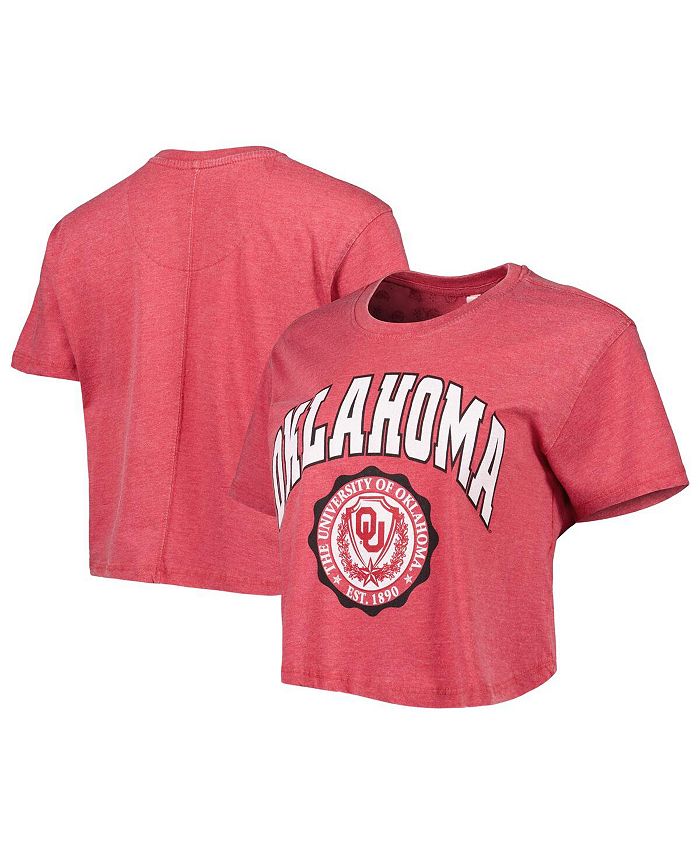 Pressbox Women's Crimson Oklahoma Sooners Edith Vintage-Like Burnout Crop T-shirt