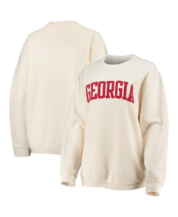 Pressbox Women's White Georgia Bulldogs Comfy Cord Vintage-Like Wash Basic Arch Pullover Sweatshirt