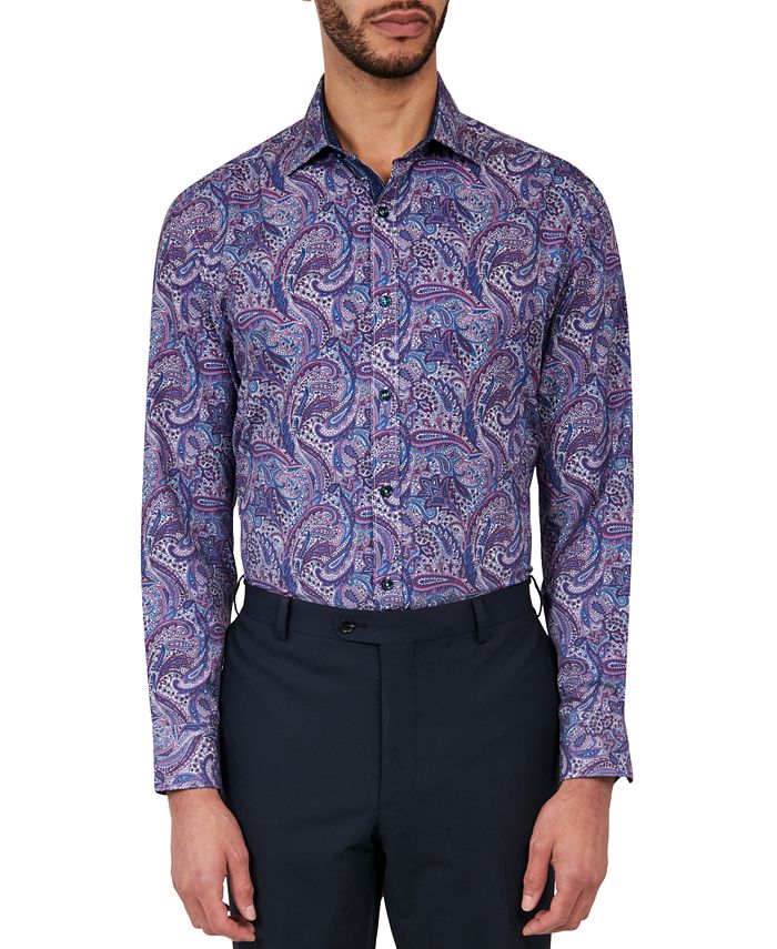 Society of Threads Regular Fit Non-Iron Performance Stretch Paisley-Print Dress Shirt