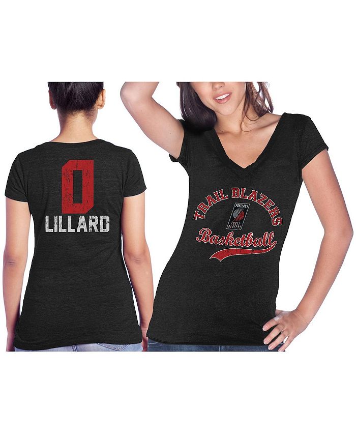 Majestic Women's Threads Damian Lillard Black Portland Trail Blazers Name & Number Tri-Blend V-Neck T-shirt