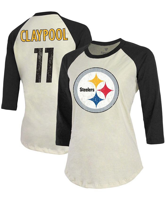 Fanatics Women's Cream, Black Pittsburgh Steelers Player Raglan Name Number 3/4 Sleeve T-shirt