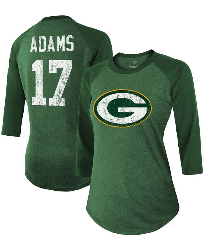 Fanatics Women's Davante Adams Green Green Bay Packers Team Player Name Number Tri-Blend Raglan 3/4 Sleeve T-shirt