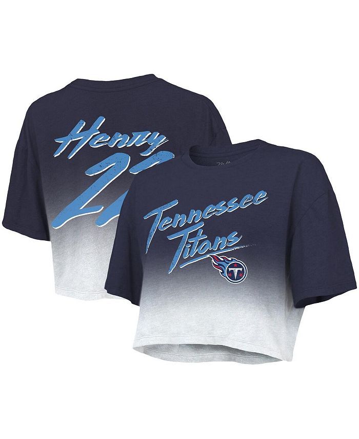 Majestic Women's Threads Derrick Henry Navy, White Tennessee Titans Drip-Dye Player Name and Number Tri-Blend Crop T-shirt