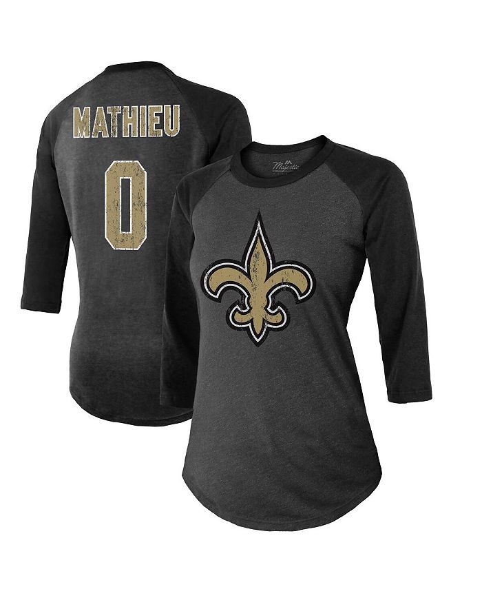 Majestic Women's Threads Tyrann Mathieu Black New Orleans Saints Name & Number Raglan 3/4 Sleeve T-shirt