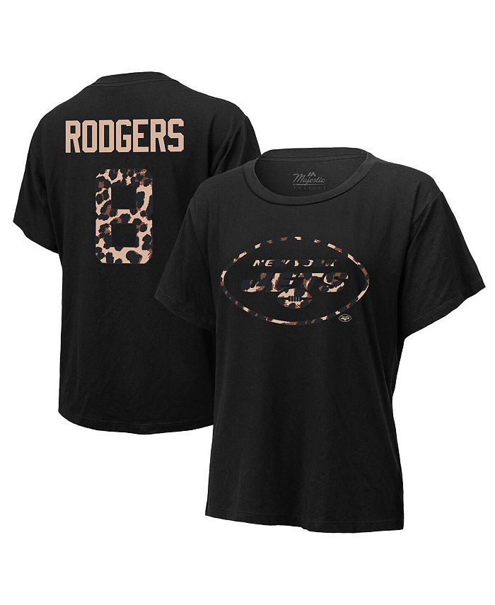 Majestic Women's Threads Aaron Rodgers Black New York Jets Leopard Player Name and Number Tri-Blend T-shirt