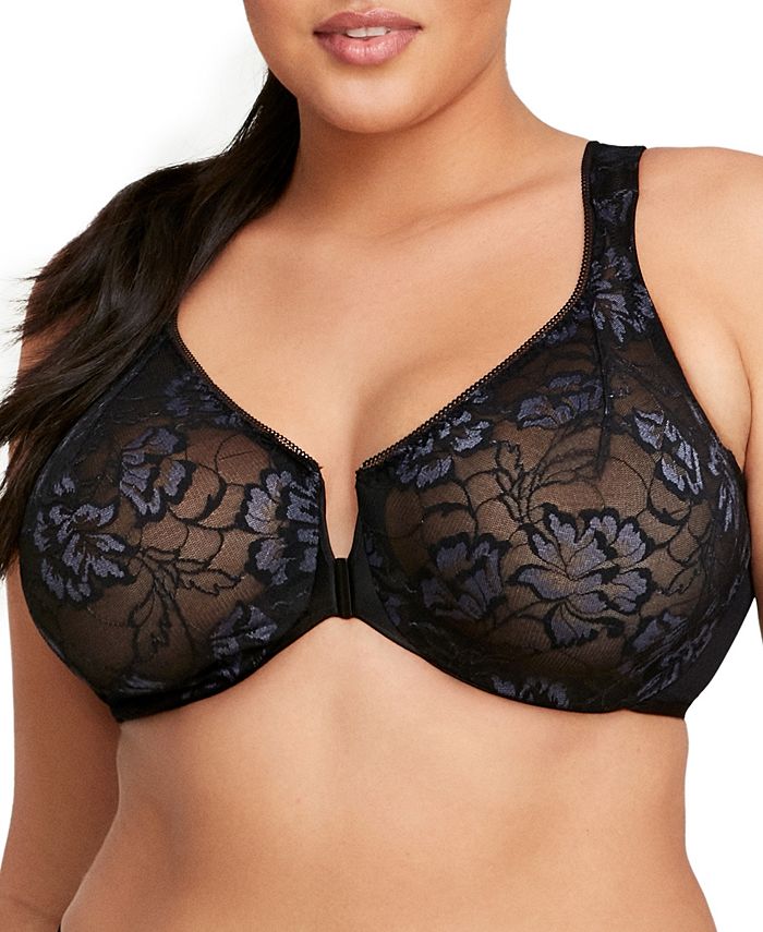 Glamorise Women's Full Figure Wonderwire Front Close Stretch Lace Bra with Narrow Set Straps