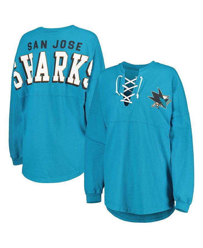 Fanatics Women's Branded Teal San Jose Sharks Spirit Lace-Up V-Neck Long Sleeve Jersey T-shirt