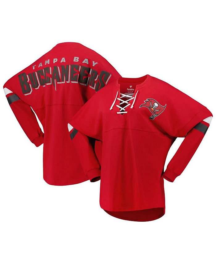 Fanatics Women's Branded Red Tampa Bay Buccaneers Spirit Jersey Lace-Up V-Neck Long Sleeve T-shirt