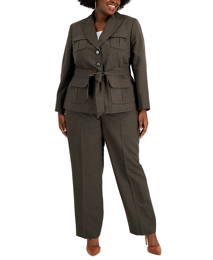 Le Suit Plus Size Belted Jacket Pantsuit