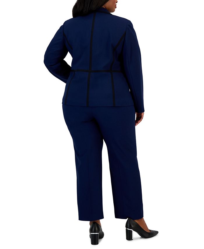 Le Suit Plus Size Crepe Two-Button Framed Jacket & Slim Pants