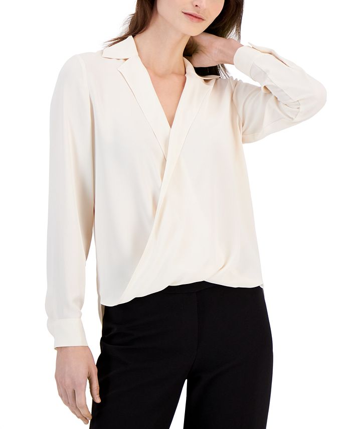 Anne Klein Women's Collared Surplice-Front Blouse