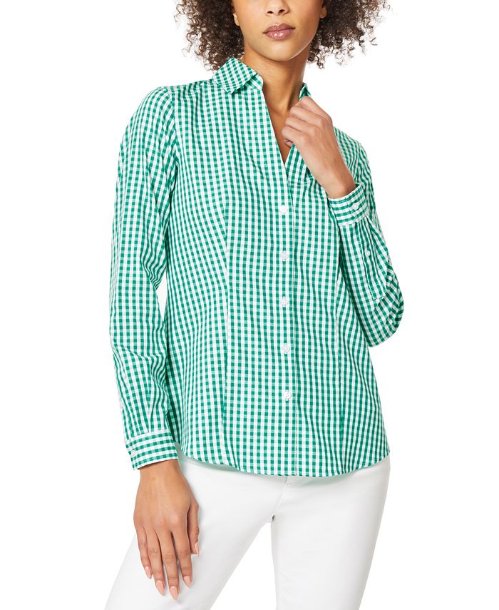 Jones New York Women's Cotton Gingham Easy Care Collared Shirt