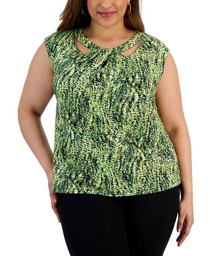 Kasper Plus Size Printed Sleeveless Twist-Neck Top