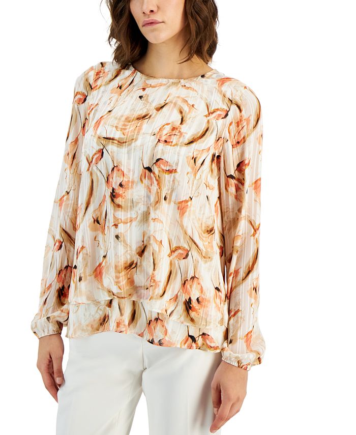 Anne Klein Women's Printed Double-Layer Blouse
