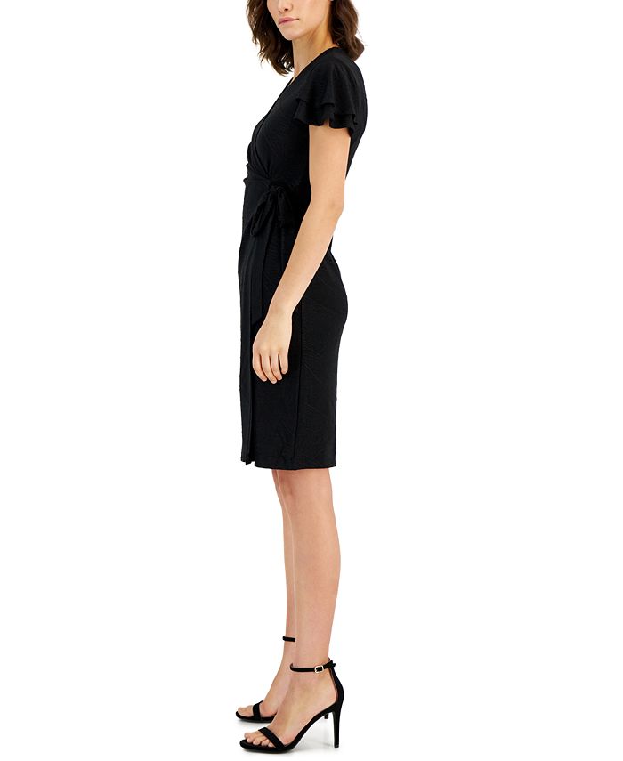 Anne Klein Women's Seamed Jacquard Flutter-Sleeve Wrap Dress