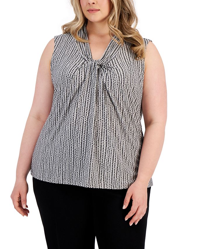 Kasper Plus Size Dot-Print Twist-Front Top