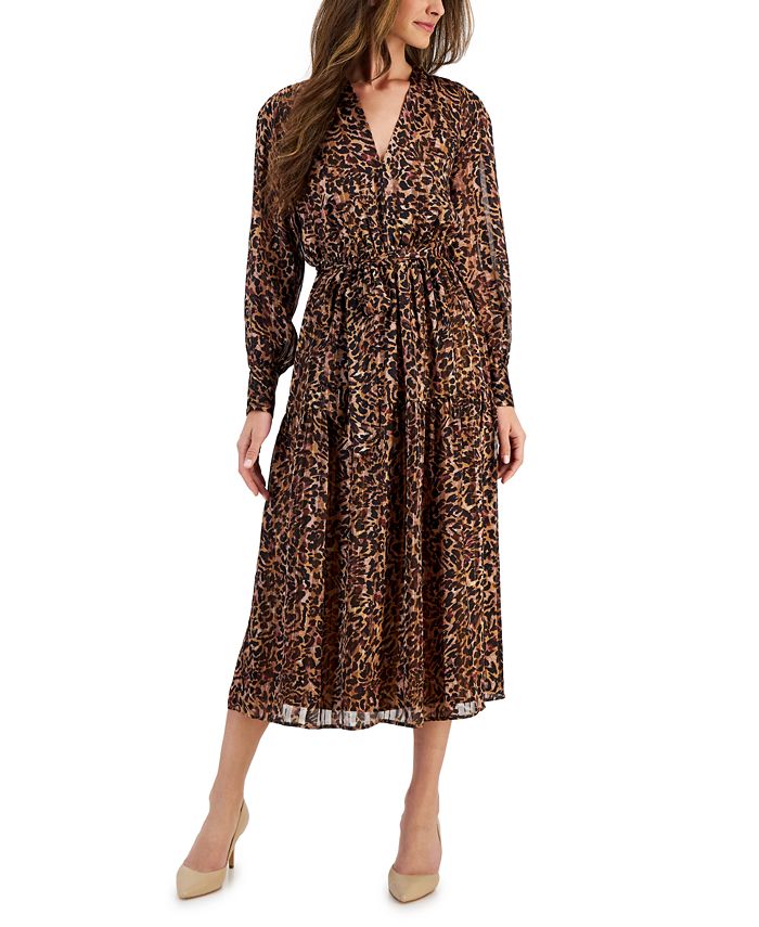 Anne Klein Women's Leopard-Print Tiered Midi Dress