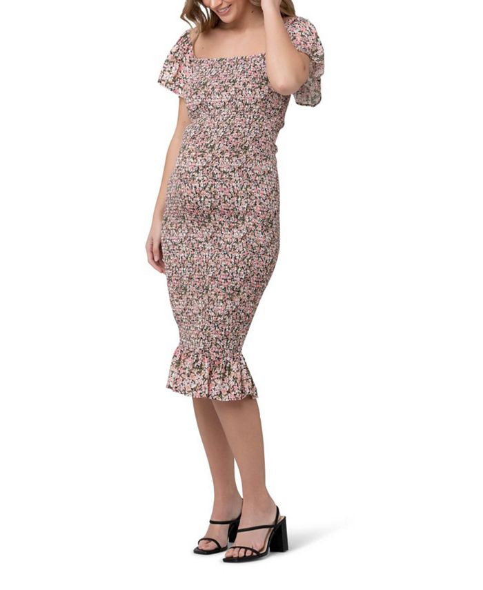 Ripe Maternity Maternity Sophia Floral Shirred Midi Dress