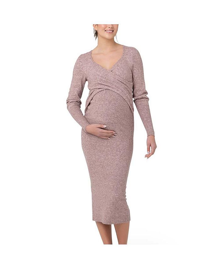 Ripe Maternity Heidi Cross Front Nursing Knit Dress Pink Marle