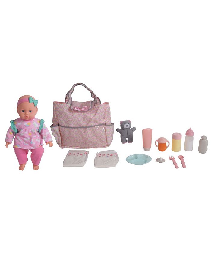 Redbox Dream Collection 14 Pretend Play Baby Doll With Diaper Bag Accessories Set