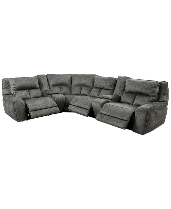 Furniture Terrine 6-Pc. Fabric Sectional with 3 Power Motion Recliners and 2 USB Consoles