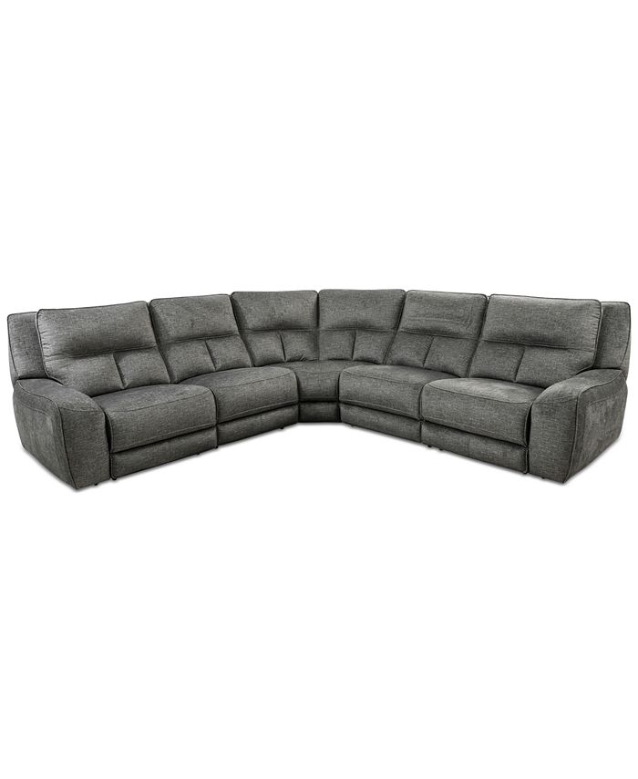 Furniture Terrine 5-Pc. Fabric Sectional with 3 Power Motion Recliners
