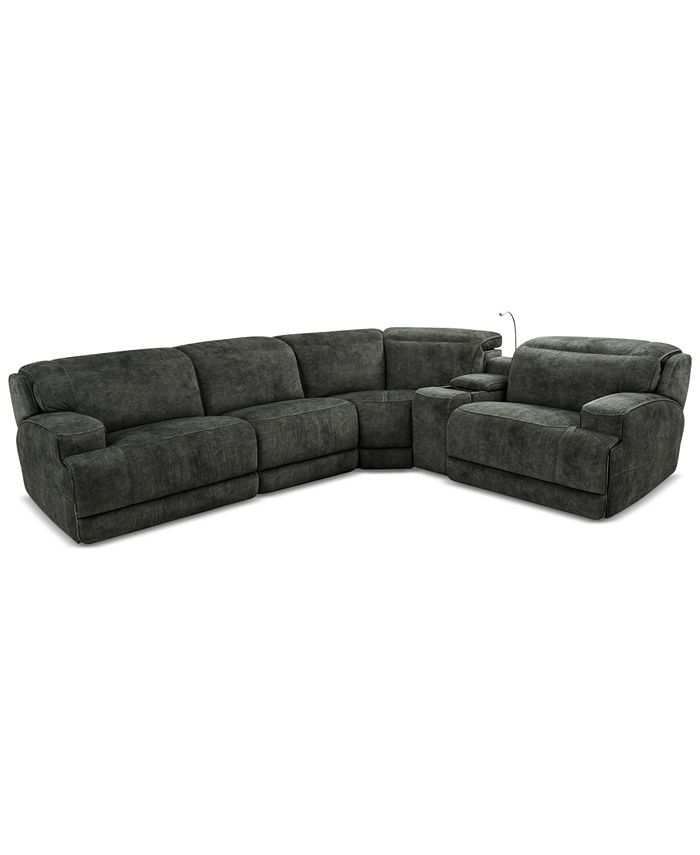 Furniture Sebaston 5-Pc. Fabric Sectional with 2 Power Motion Recliners and 1 USB Console