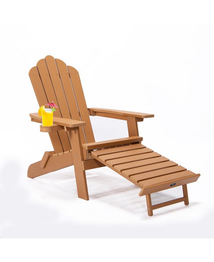 Simplie Fun TALE Folding Adirondack Chair with Pullout Ottoman with Cup Holder, Oversized, Poly Lumber, for Patio Deck Garden, Backyard Furniture, Easy to Install, BROWN. Banned from selling on Amazon