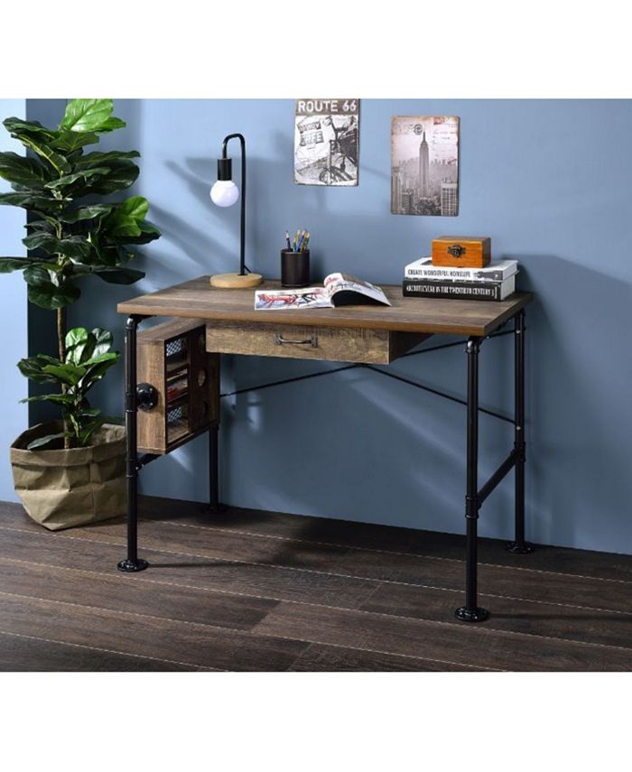 Simplie Fun Endang Writing Desk, Weathered Oak & Black Finish 92595