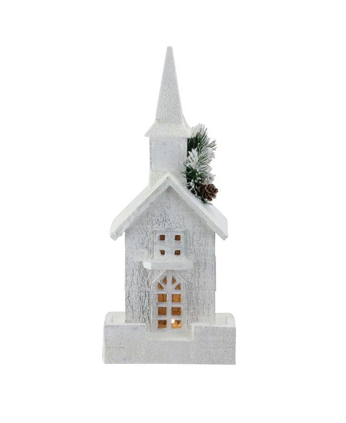 Northlight 16.5" LED Lighted White Wooden Snowy Church Christmas Decoration