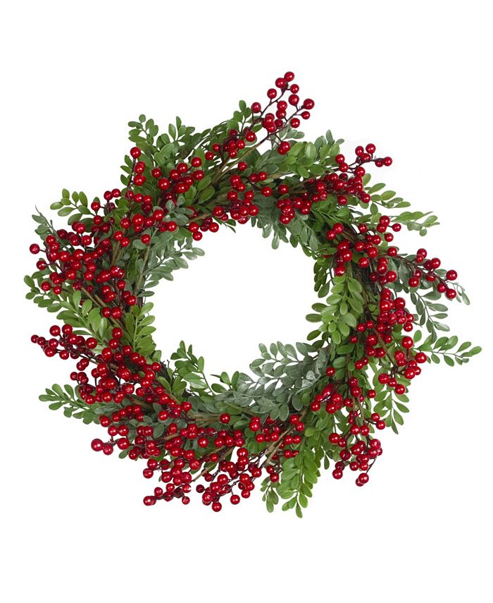 Northlight Berries and Two Tone Leaves Artificial Christmas Wreath-Unlit