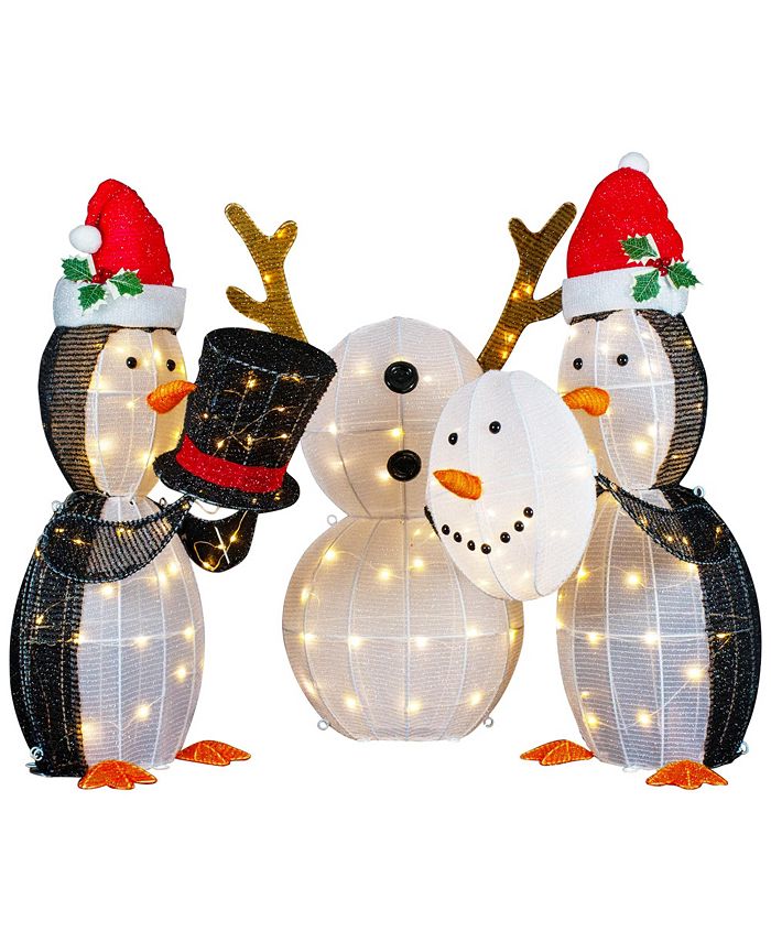 Northlight 35" Led Lighted Penguins Building Snowman Outdoor Christmas Decoration, Set of 3