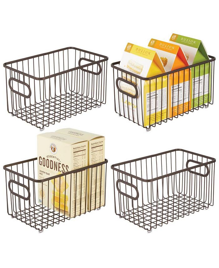 mDesign Metal Kitchen Pantry Food Storage Basket Bin, 10" Long, 4 Pack - Bronze