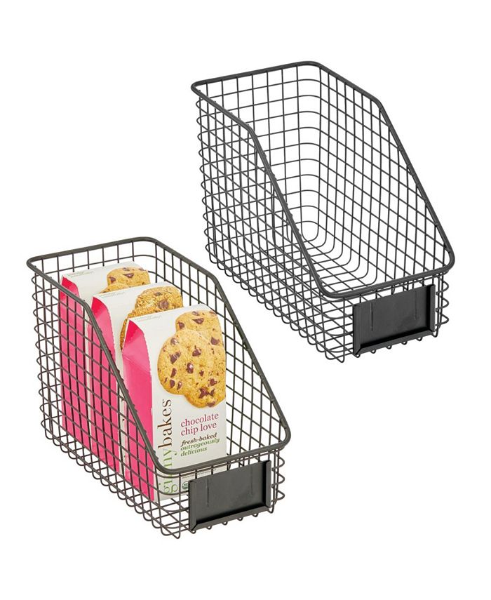 mDesign Slim Slanted Kitchen Organizer Basket, Label Slot, 2 Pack, Matte Black