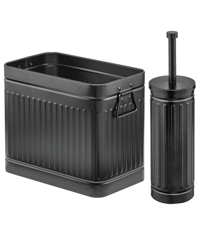 mDesign Metal Compact Toilet Bowl Brush and Wastebasket Combo, Set of 2