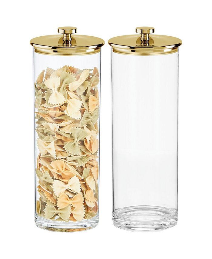 mDesign Tall Kitchen Apothecary Airtight Canister Jars, 2 Pack, Clear/Soft Brass