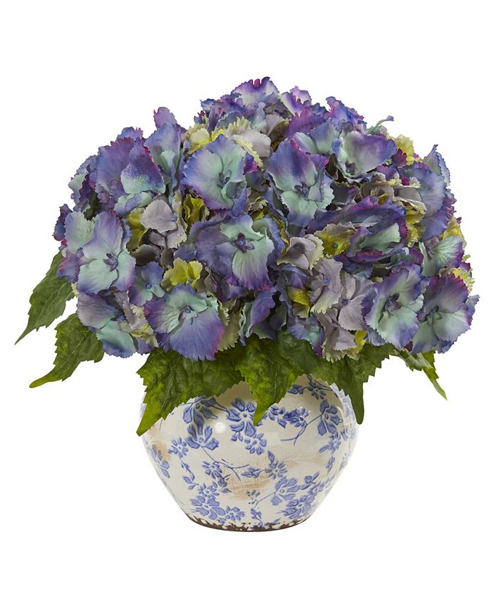 Nearly Natural Hydrangea Artificial Arrangement in Floral Design Vase