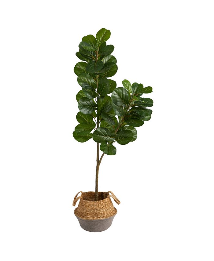 Nearly Natural 4.5' Fiddle Leaf Fig Artificial Tree in Boho Chic Planter