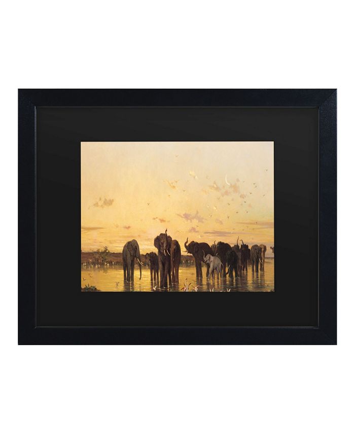 Trademark Global Charles Emile De Tournemine African Elephants Matted Framed Art - 15" x 20"